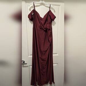 Oleg Cassini Off The Shoulder Ruched Sheath With Buttons Dress Wine - Size 14